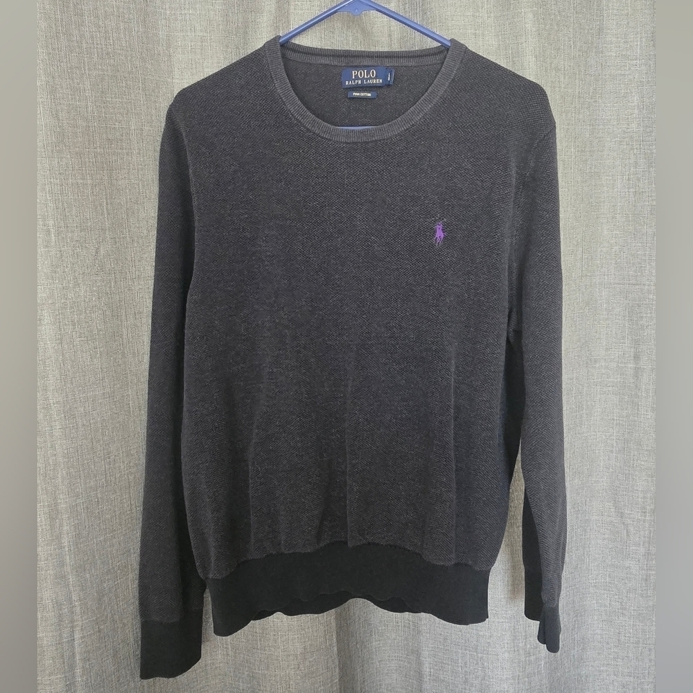 Polo Ralph Lauren Sweater Men’s Large Black Lightweight Pima Cotton Purple Pony